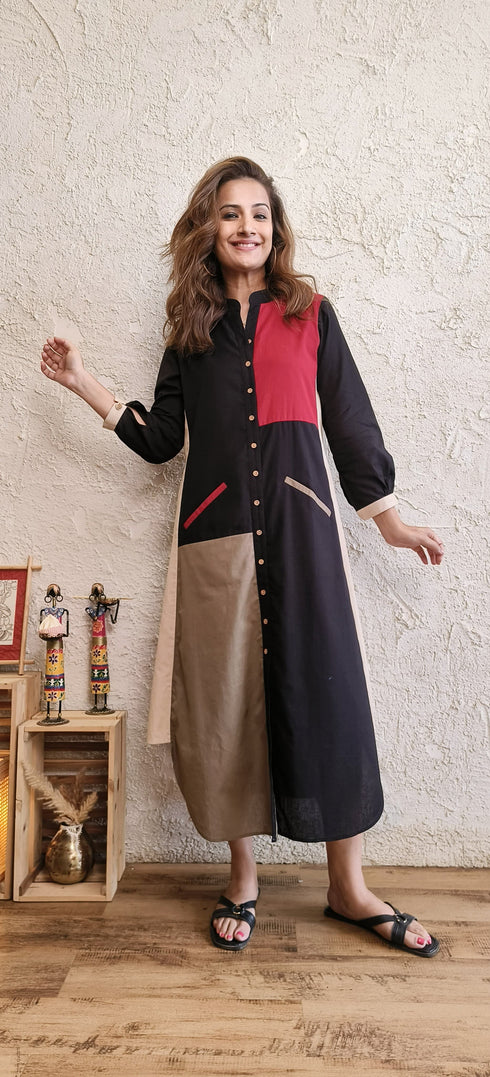 Patchwork Black Shirt Gown
